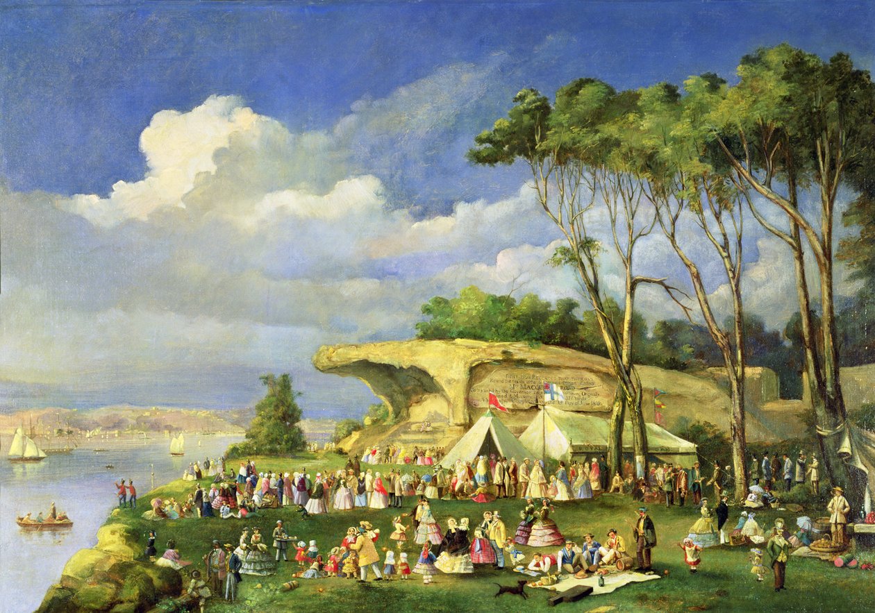 Picknick på Mrs Macquaries Chair, 1855 av Lieutenant George Austin Woods