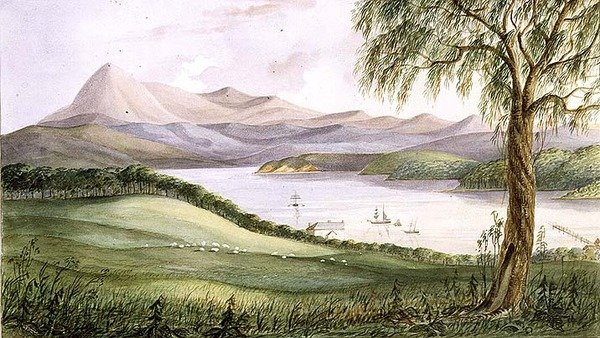 Twofold Bay, New South Wales, ca 1860 (akvarell) av Lieutenant George Austin Woods