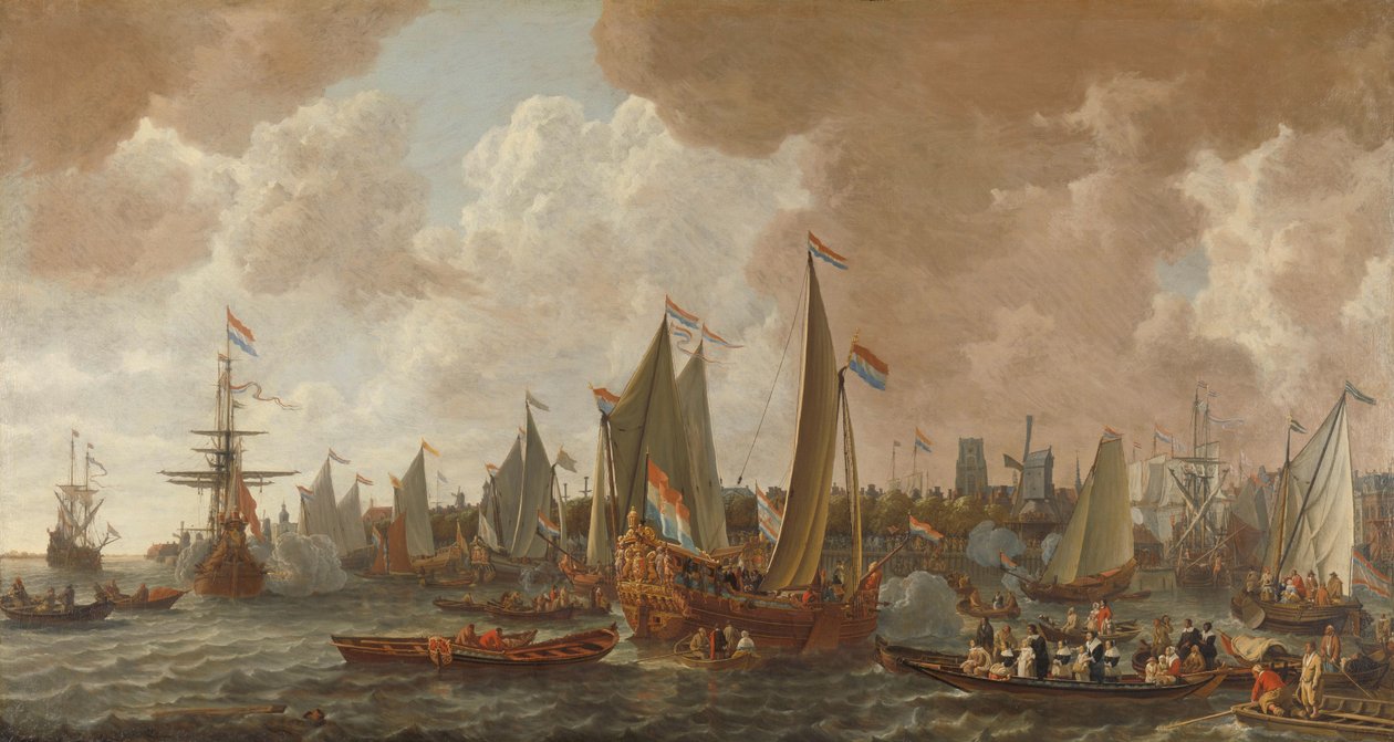 Charles II, kung av England, anlände till Rotterdam den 24 maj 1660 av Lieve Pietersz. Verschuier