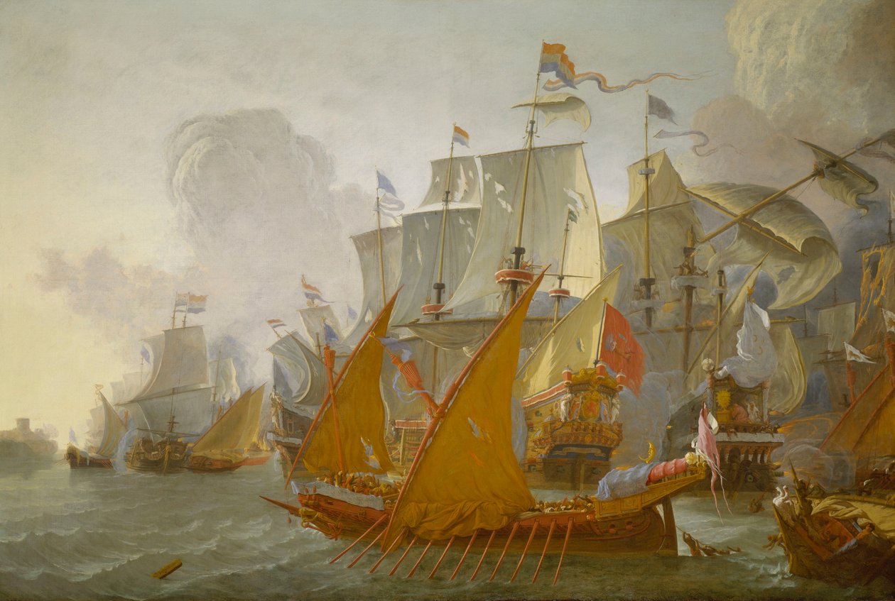 Aktion mellan den holländska flottan och Barbary-pirater, ca 1670 (oljemålning) av Lieve Verschuier