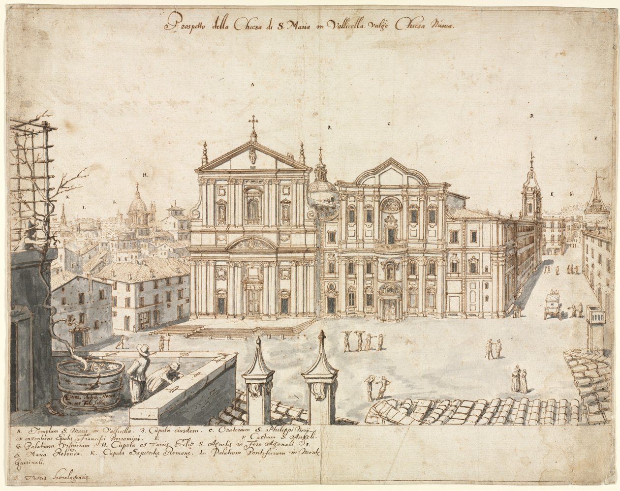 Arton utsikter över Rom: Kyrkan Santa Maria i Vallicella, 1665. av Lievin Cruyl
