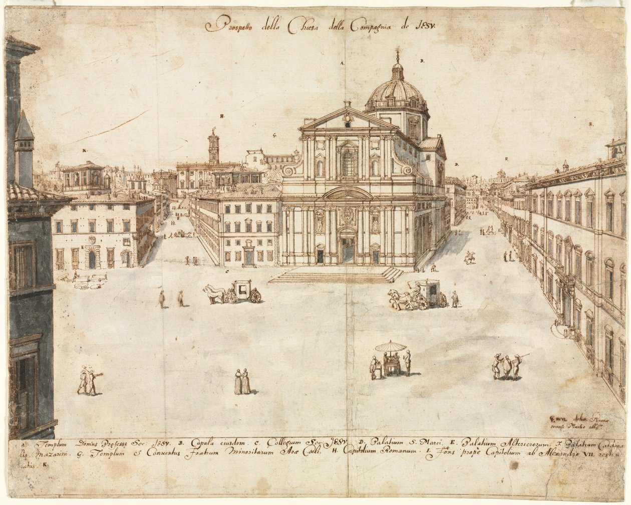 Arton utsikter över Rom: Gesù-kyrkan, 1665. av Lievin Cruyl