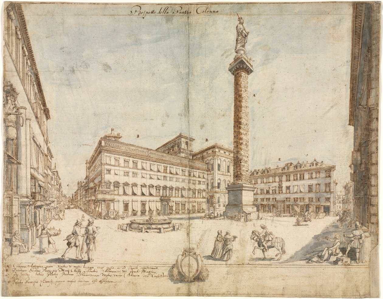 Arton utsikter över Rom: Piazza Colonna, 1664. av Lievin Cruyl