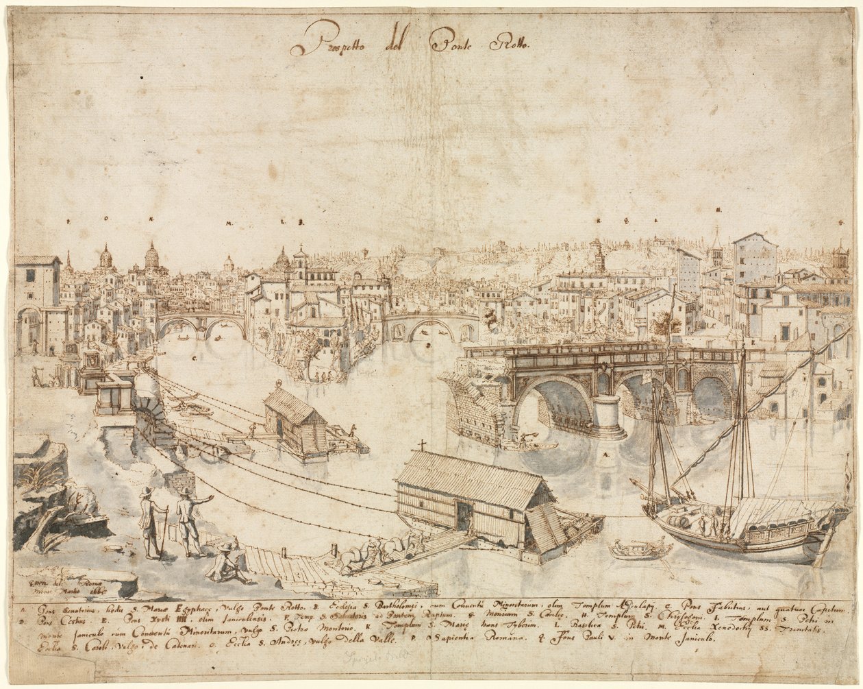 Arton utsikter över Rom: Ponte Rotto, 1665. av Lievin Cruyl