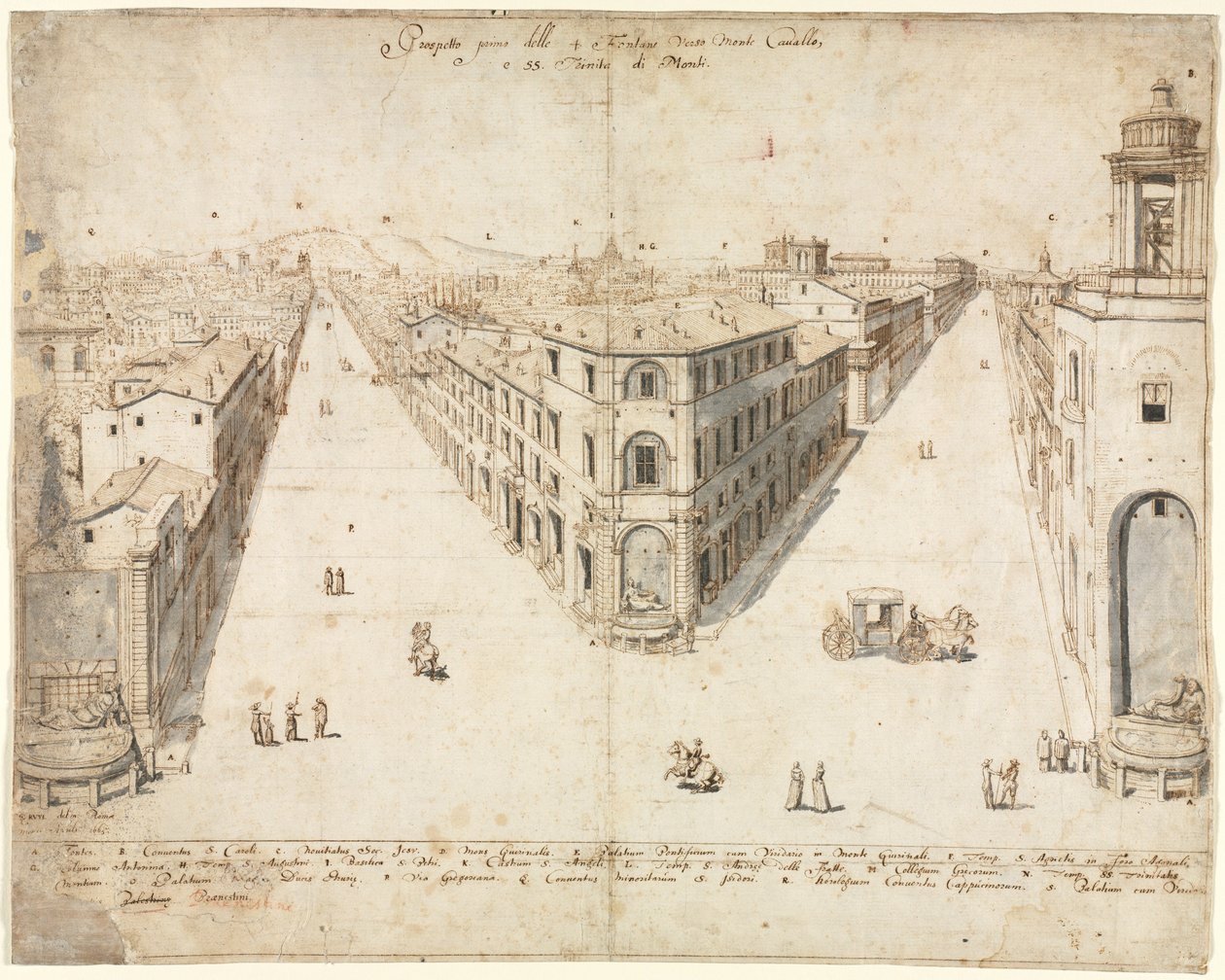 Arton utsikter över Rom: Quattro Fontane ser mot Monte Cavallo, 1665. av Lievin Cruyl