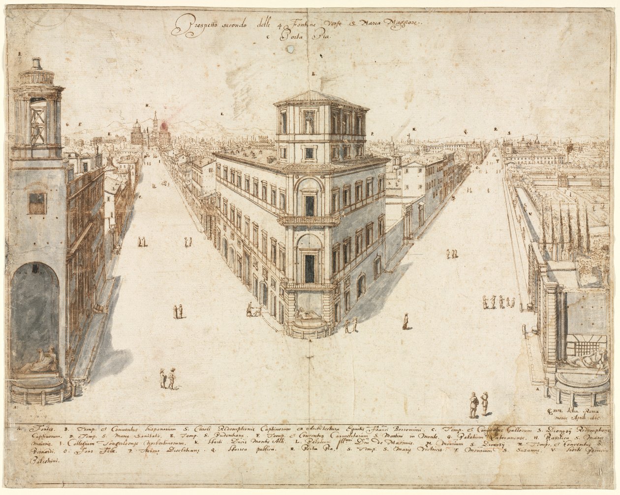 Arton utsikter över Rom: Quattro Fontane ser mot Santa Maria Maggiore av Lievin Cruyl
