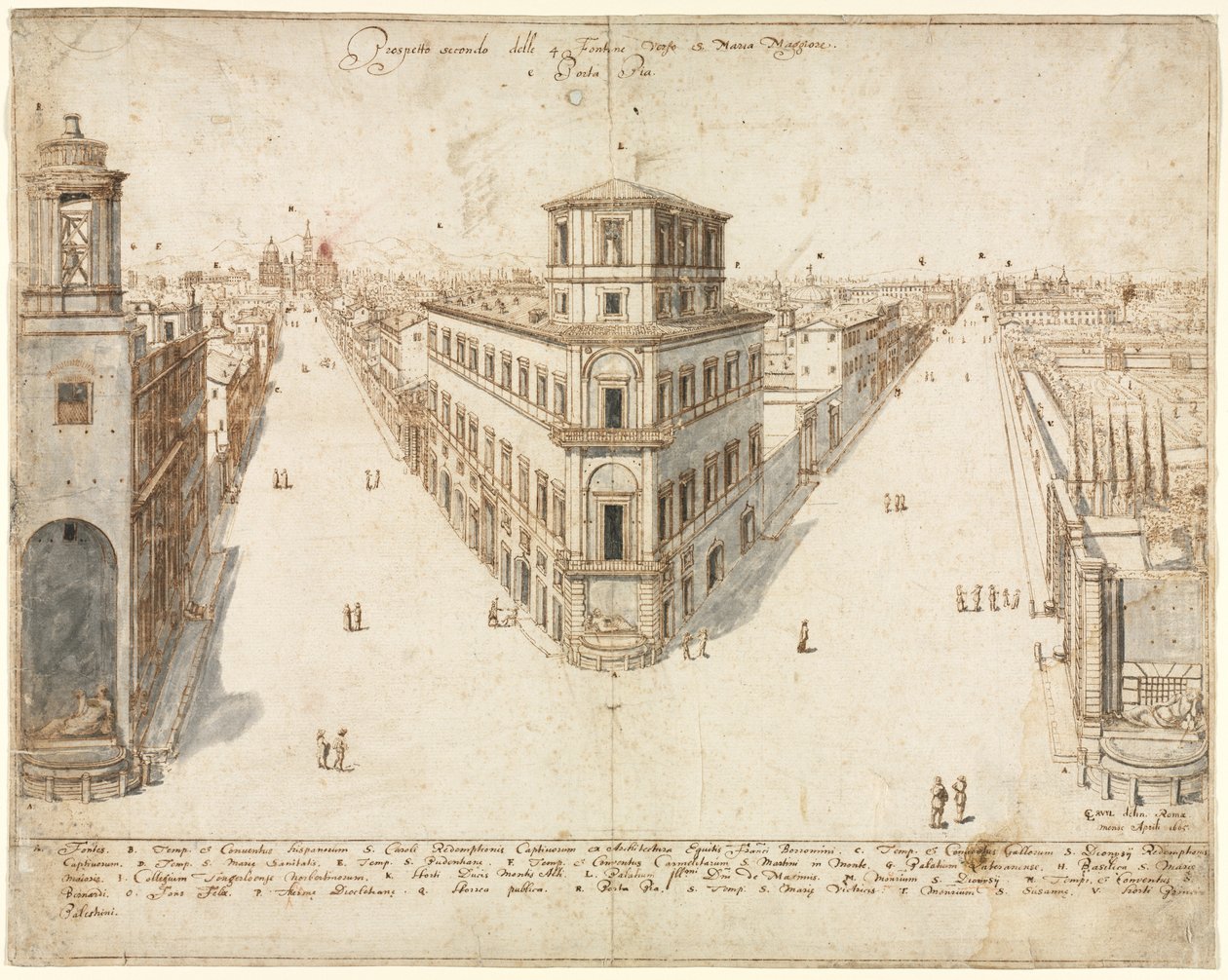 Arton utsikter över Rom: Quattro Fontane ser mot Santa Maria Maggiore, 1665. av Lievin Cruyl