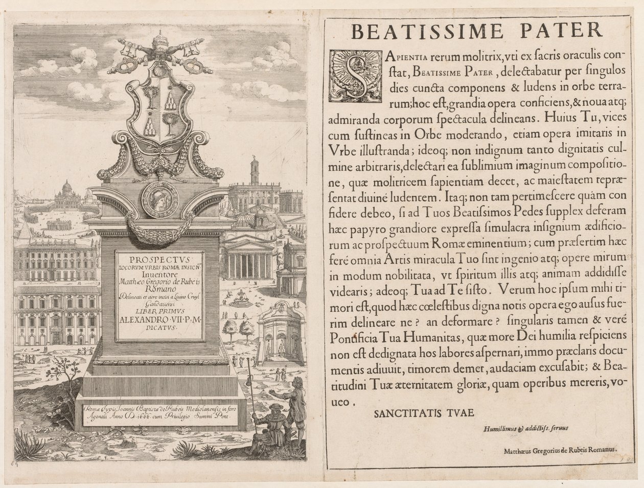 Frontispice från Prospectus Lourum Urbis Romae Insign[ium], 1666. av Lievin Cruyl