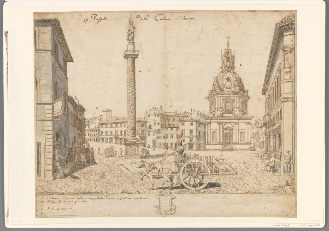 Utsikt över Rom med Trajanus kolumn och S. Maria di Loreto Prospetto della Colonna Traiana (titel på objekt) av Lievin Cruyl