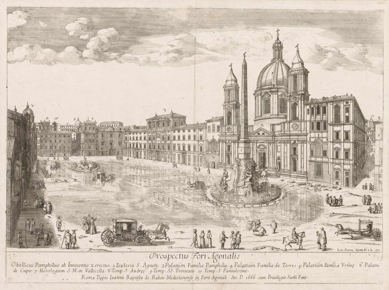 Piazza Navona från prospektet för Lourum i staden Rom, 1666. av Lievin Cruyl