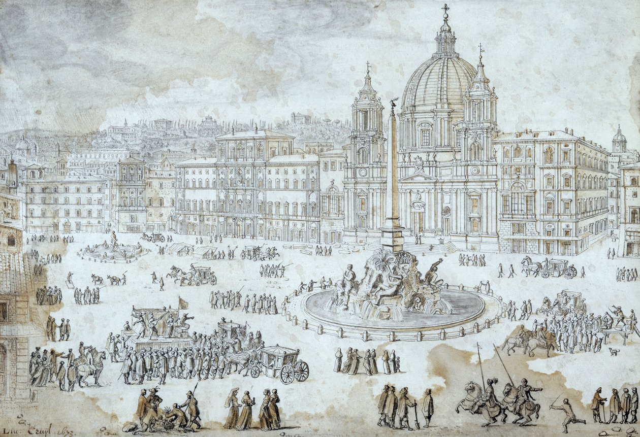 Piazza Navona i Rom, av Lievin Cruyl (1640-1720), Italien av Lievin Cruyl