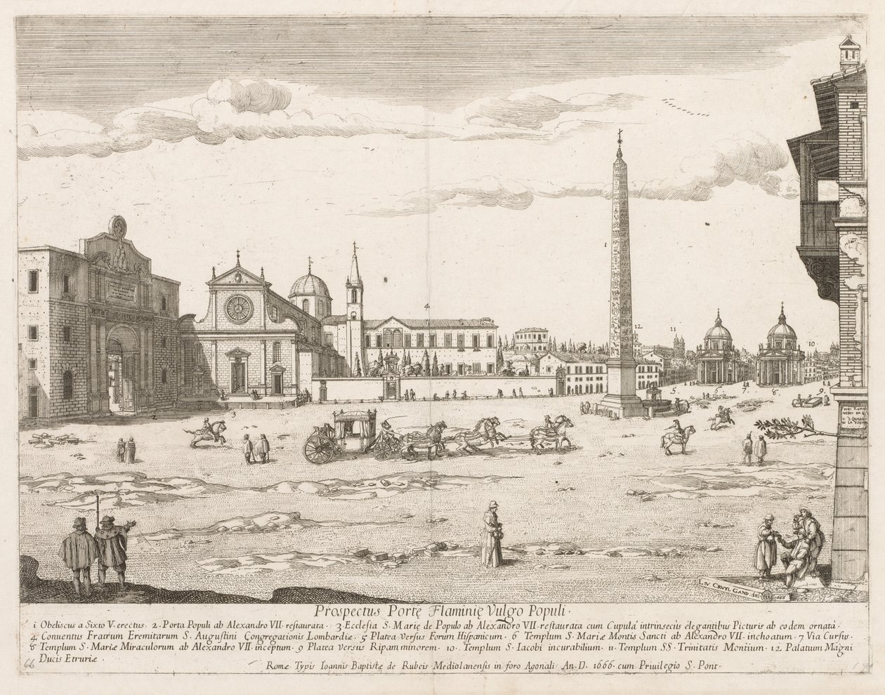 Piazza del Popolo från "View of the Landmarks of the City of Rome" av Lievin Cruyl