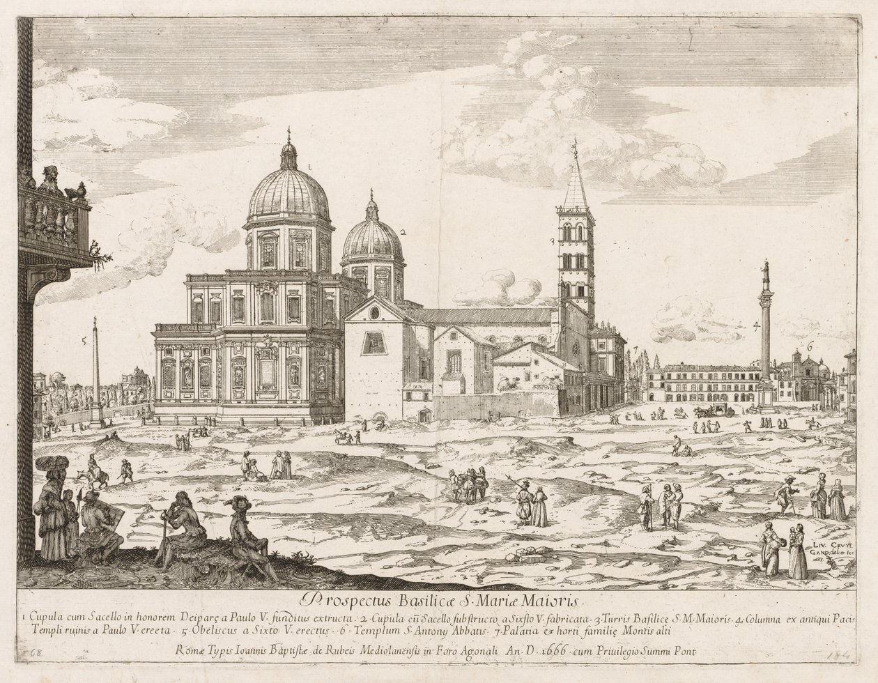 Santa Maria Maggiore från prospektet för Lourum i staden Rom, 1666. av Lievin Cruyl