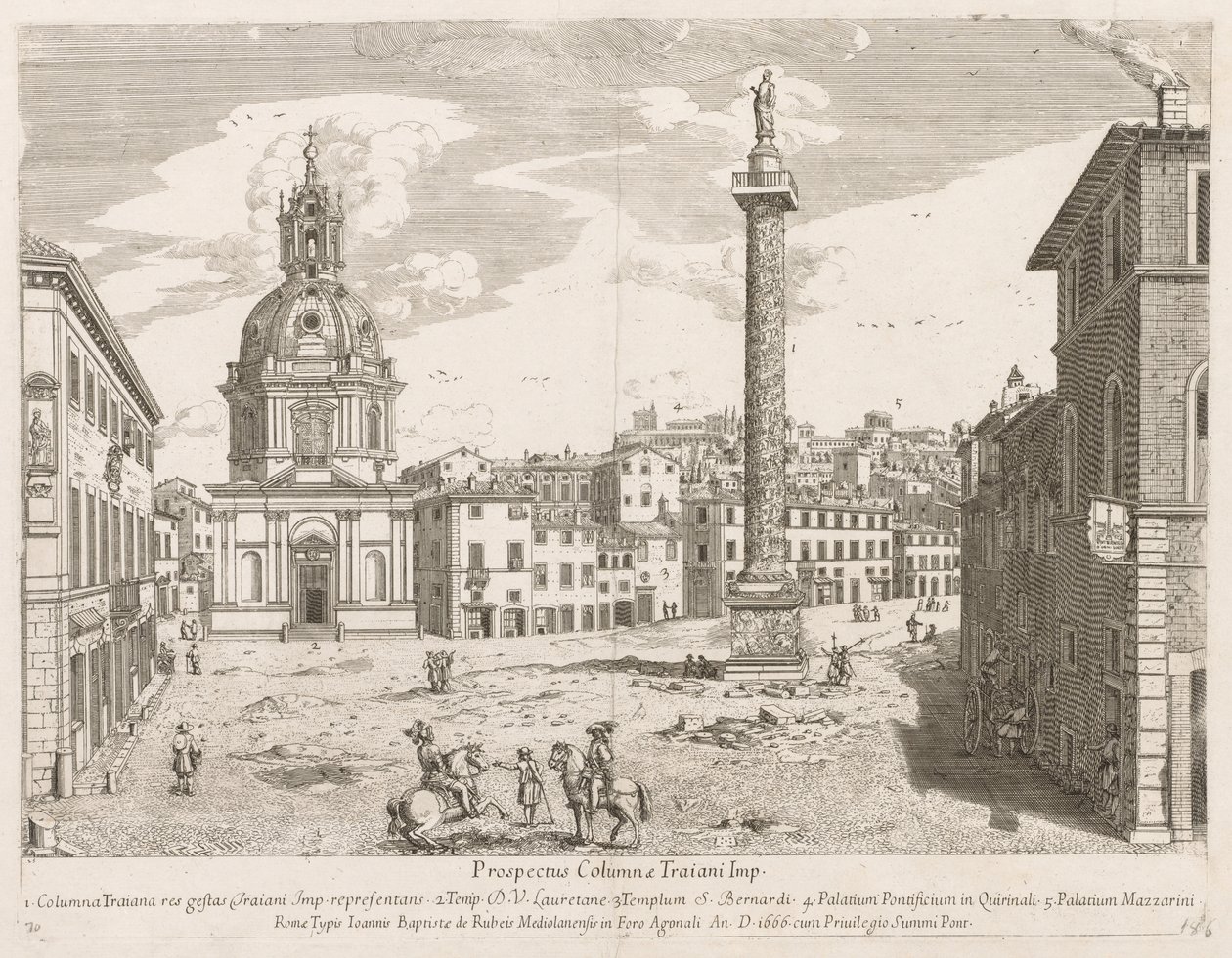 Trajanus kolumn från "View of the Places of the City of Rome Insign[ium] av Lievin Cruyl