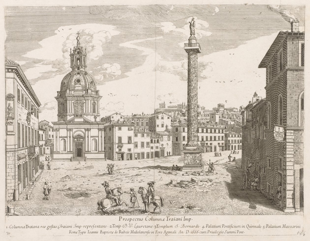 Trajans kolumn från prospekt Lourum Urbis Romae Insignium, 1666 av Lievin Cruyl