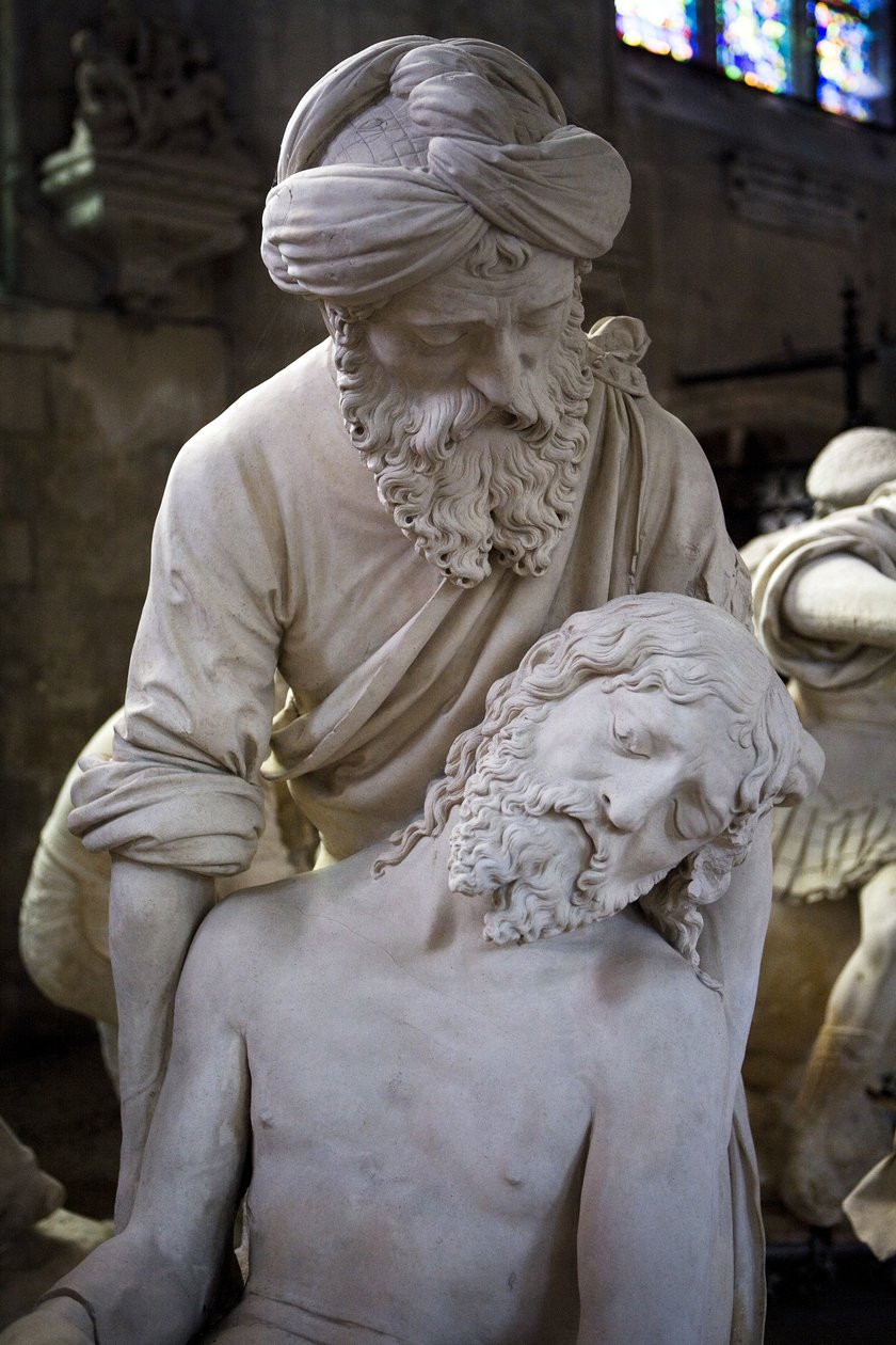 Gravläggningen och jungfruns svimning, detalj: Josef från Arimatea lyfter upp Jesus av Ligier Richier