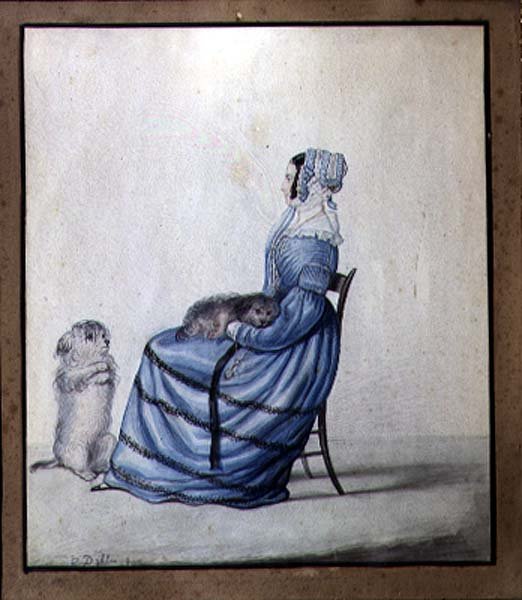Porträtt av Marianne Cartwright med sina husdjur av Lili Cartwright