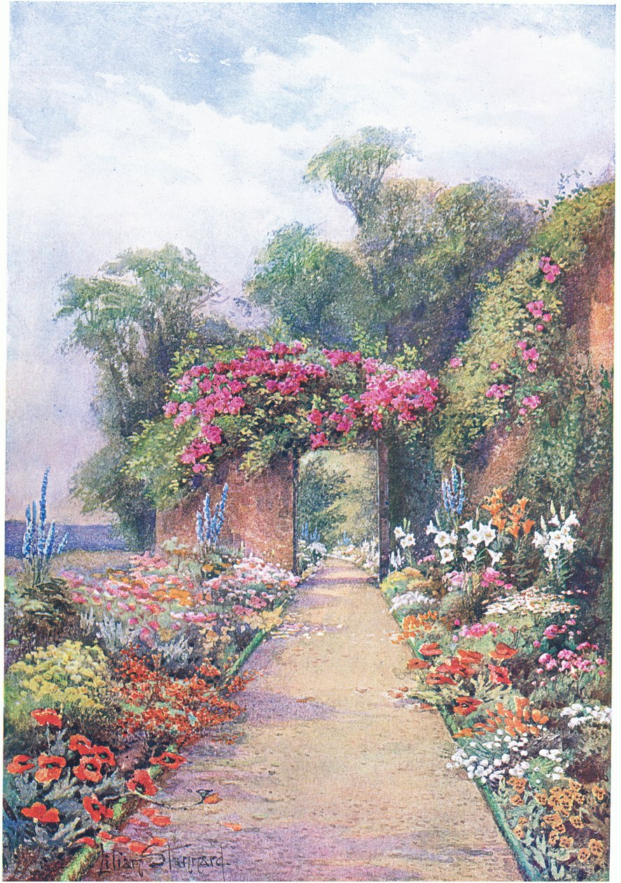 En sommarkväll, från The Gardens of England: In the Southern and Western Counties publicerad av The Studio, 1907 av Lilian Stannard