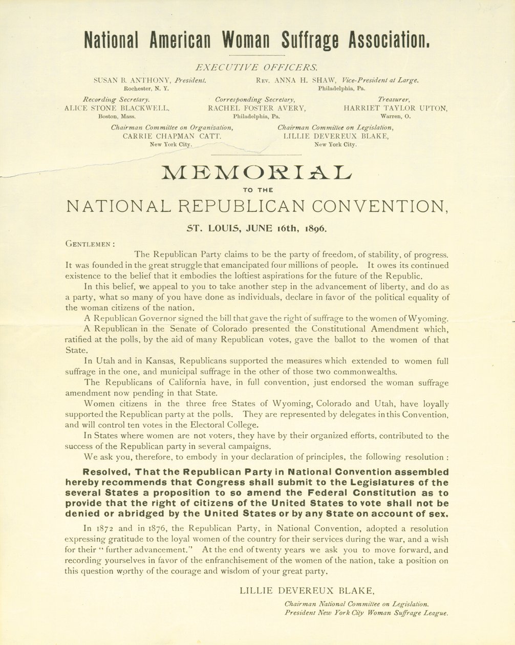 Memorial to the National Republican Convention av Lillie Devereux Blake