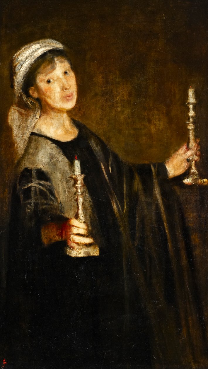 Självporträtt med stearinljus, ca 1906 (olja på duk) av Lily Delissa Joseph