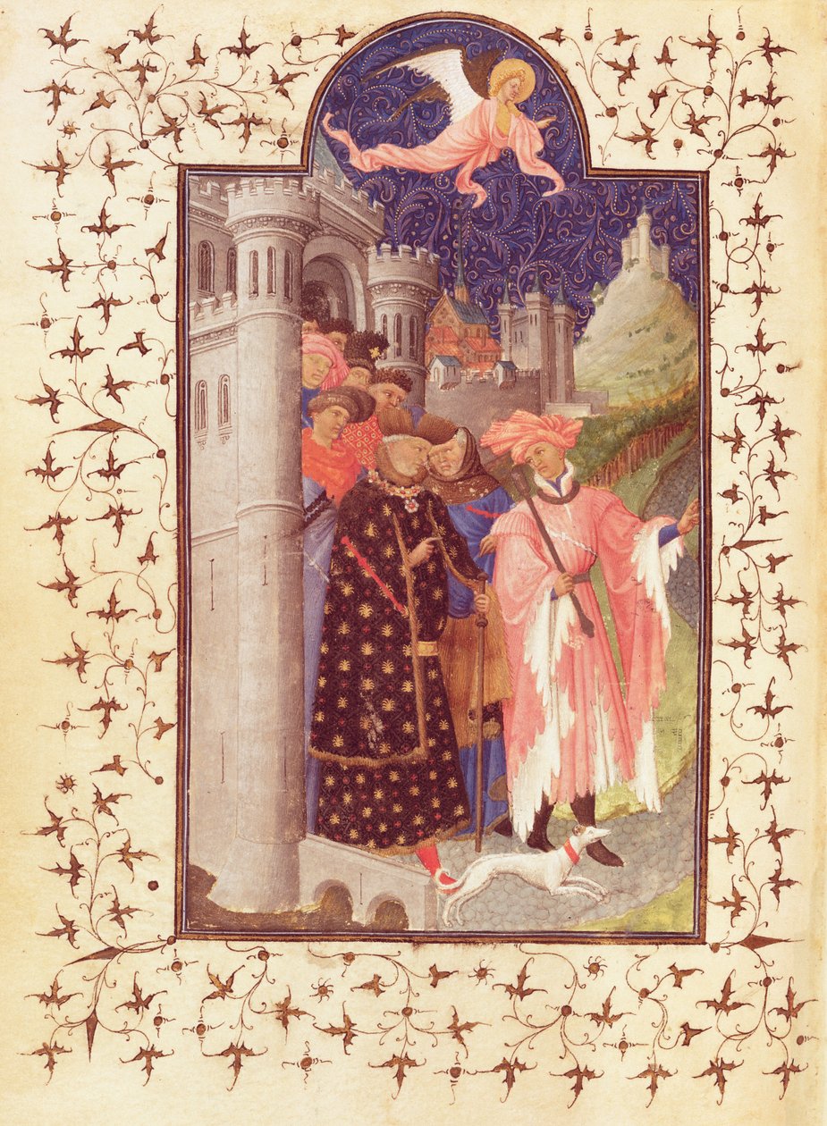 Ms Lat 18014 f.288v Jean de Frances (1340-1416) avgång hertig av Berry, från Les Petites Heures de Duc de Berry, c.1412 av Limbourg Brothers