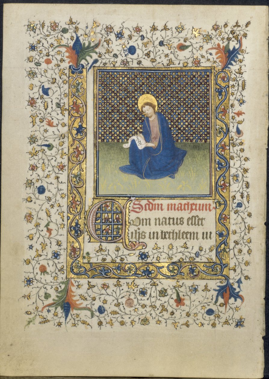 Blad från en timbok: St. Matteus, ca. 1415-20. av Limbourg Brothers
