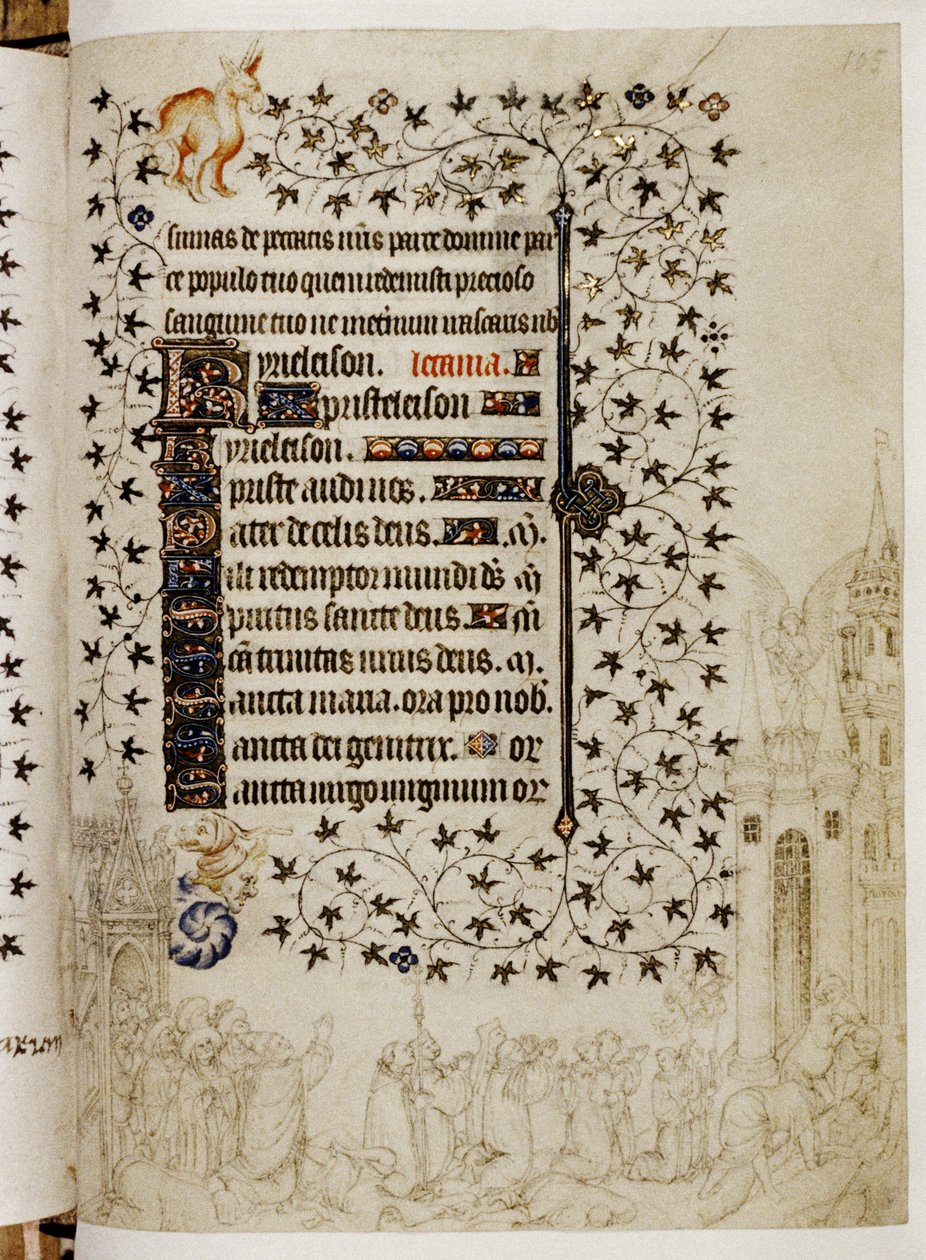 Litania från en timbok: Gregorius den stores stora procession till Rom mot pesten av Limbourg Brothers