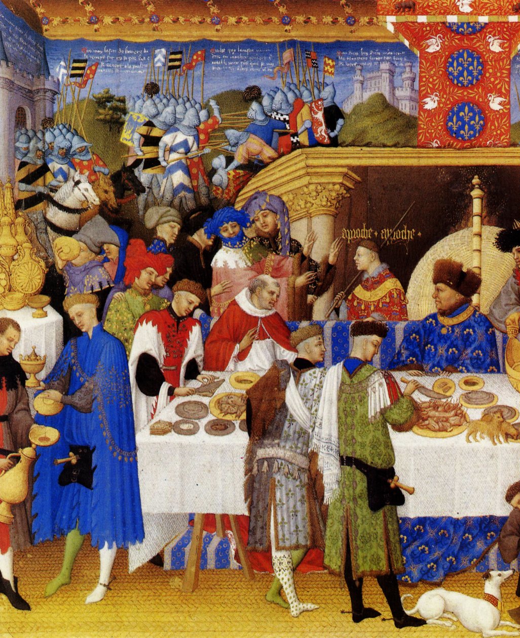 Très Riches Heures du Duc de Berry Folio 1, a tergo: Januari av Limbourg Brothers
