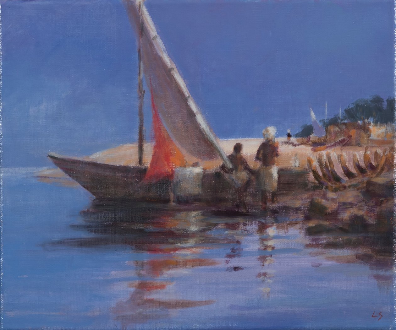 Boat Yard, Kilifi, 2012 (akryl på duk) av Lincoln Seligman