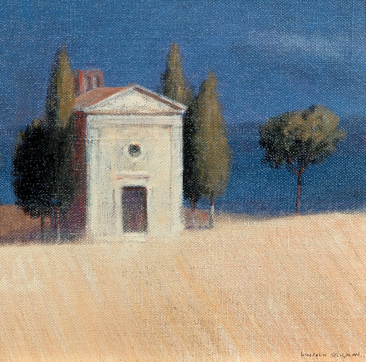Kapell nära Pienza II, 2012 (akryl på duk) av Lincoln Seligman