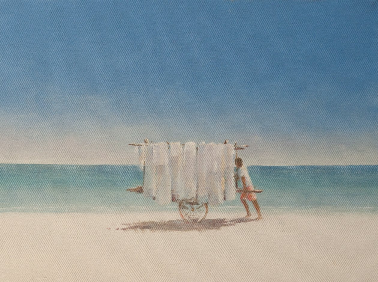 Cuba Beach Seller, 2010 (akryl på duk) av Lincoln Seligman