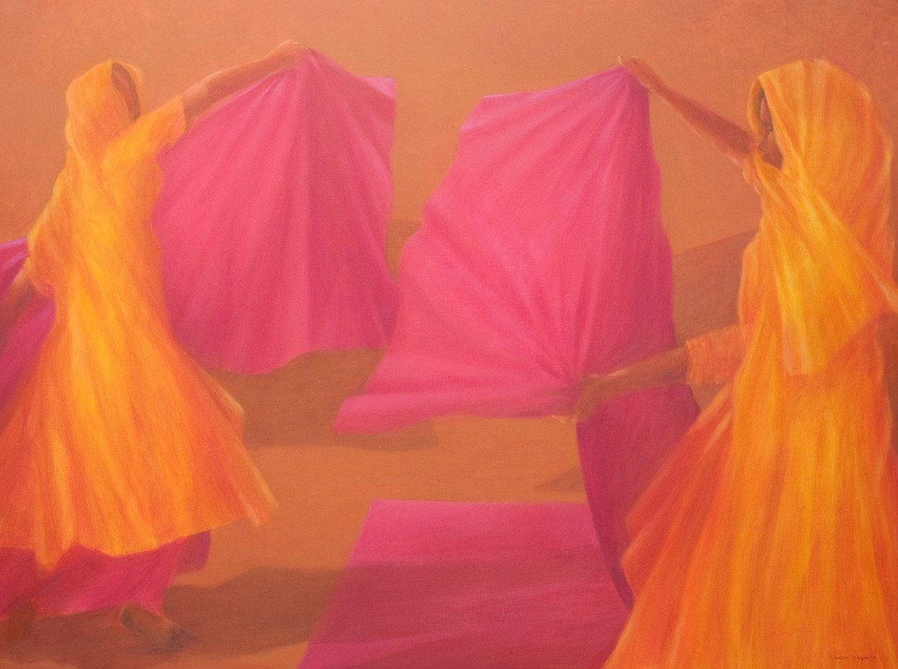 Folding Saris, 2010 (akryl på duk) av Lincoln Seligman