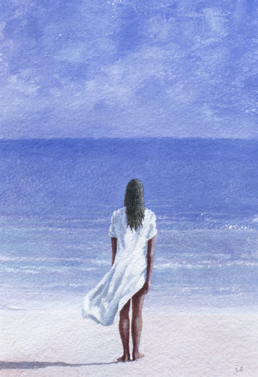 Girl on beach, 1995 (akvarell på papper) av Lincoln Seligman