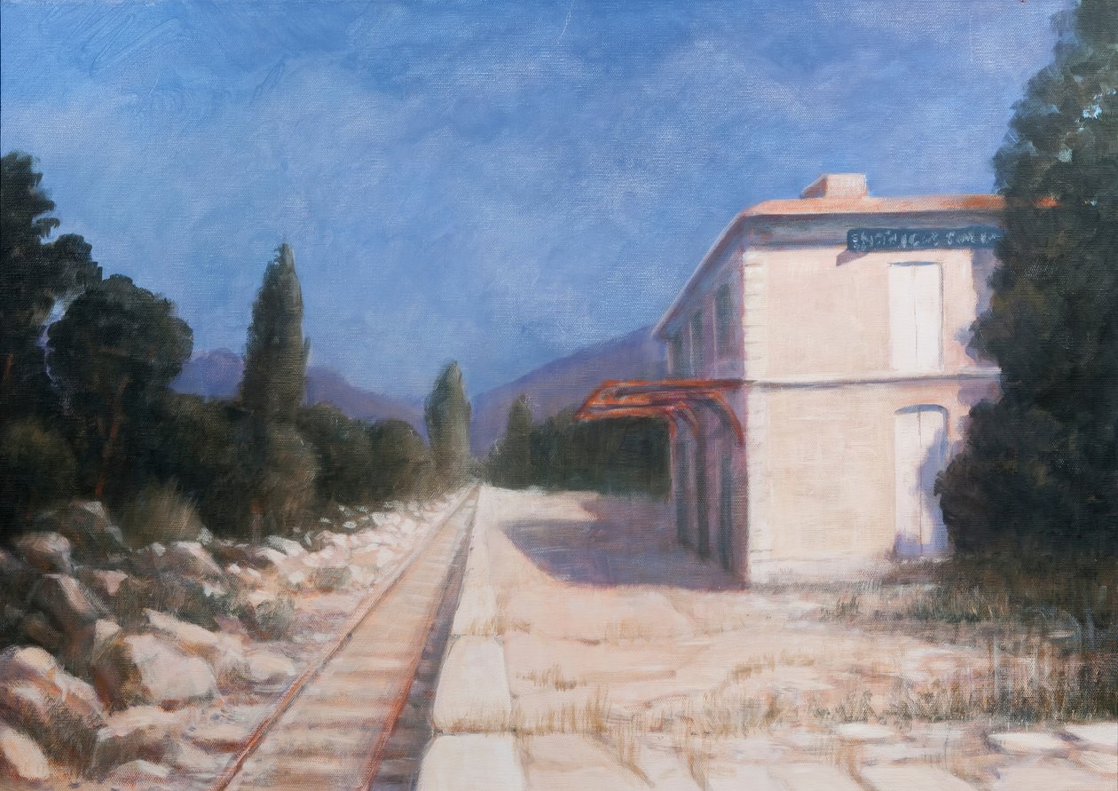 Järnvägsstation, Châteauneuf, 2012 (akryl på duk) av Lincoln Seligman