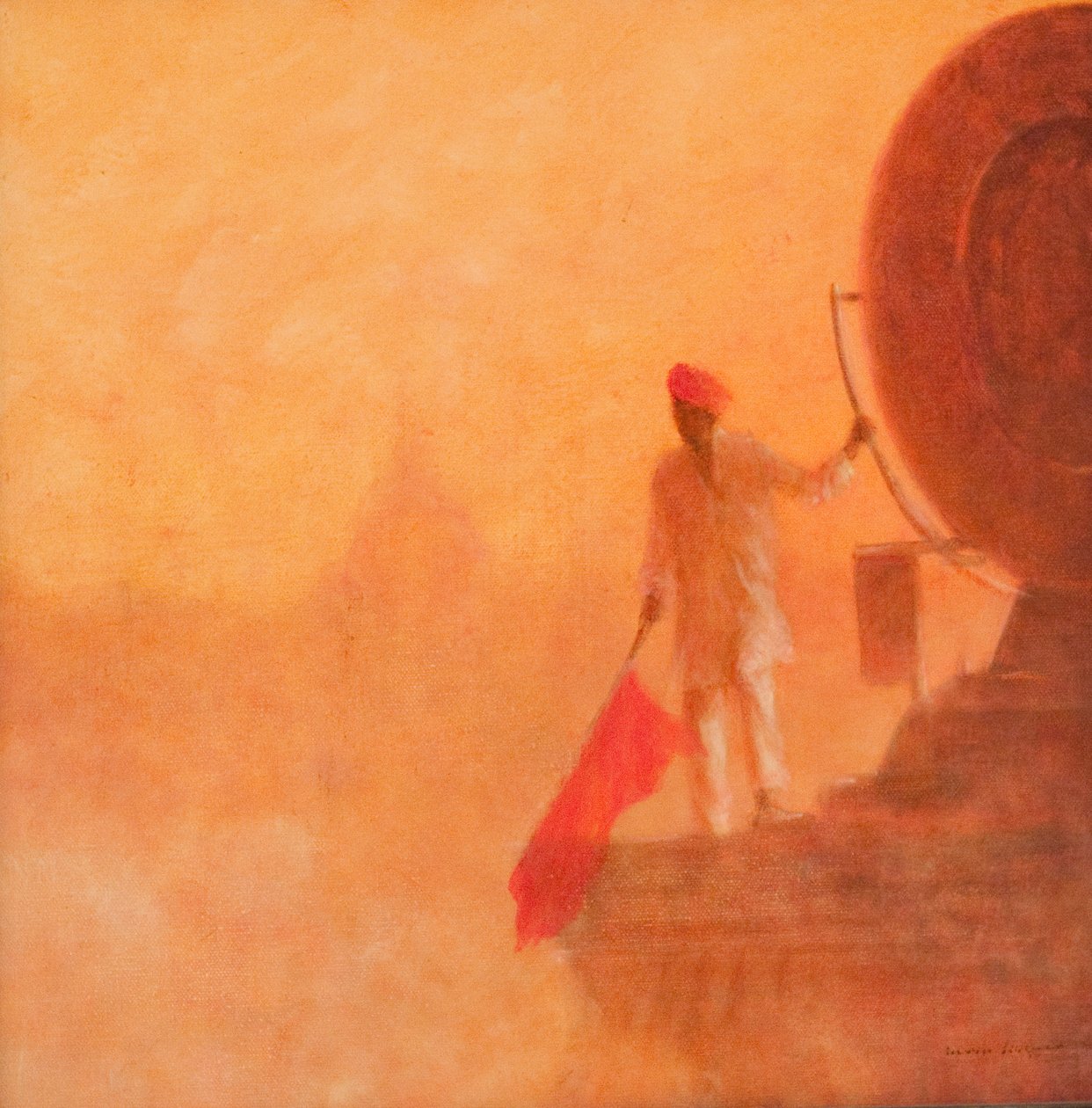 Railway Flag Man, Agra, 2010 (akryl på duk) av Lincoln Seligman