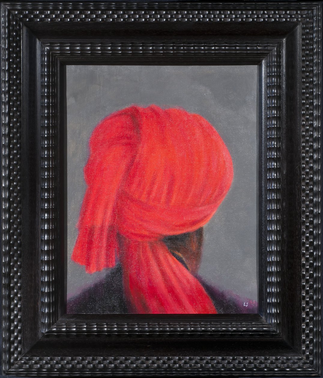 Röd turban på grått, 2014 av Lincoln Seligman