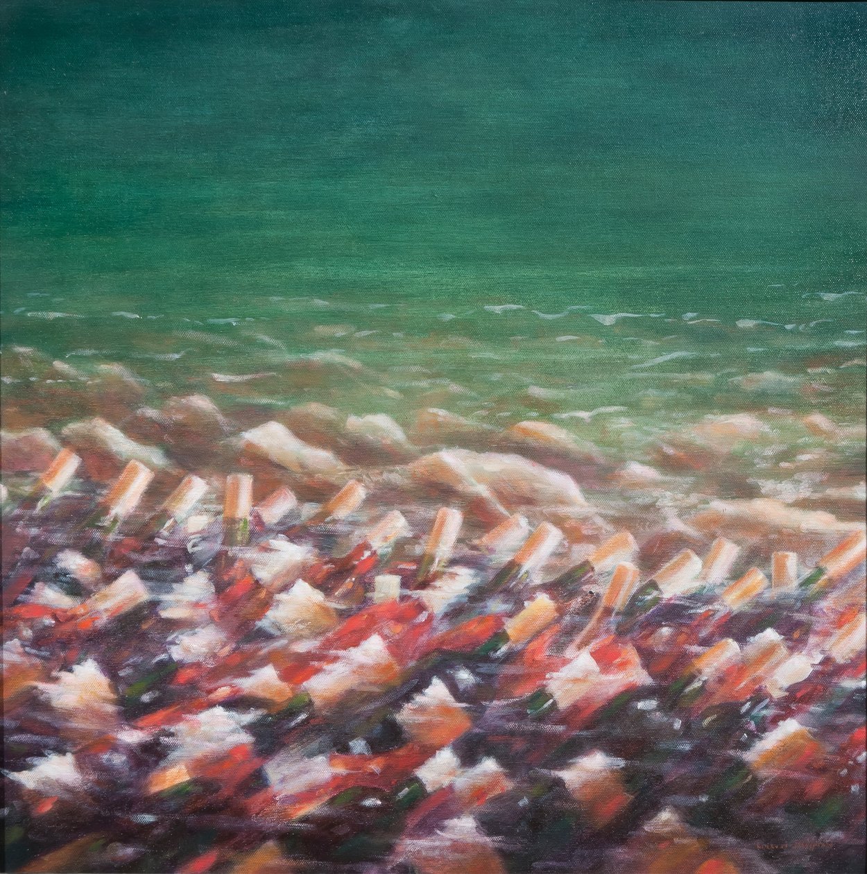 Red and Rose cooling, 2012 (akryl på duk) av Lincoln Seligman