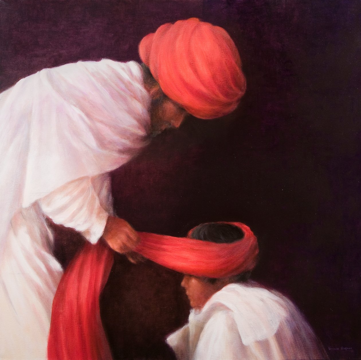 Att binda en turban, 2010 (akryl på duk) av Lincoln Seligman