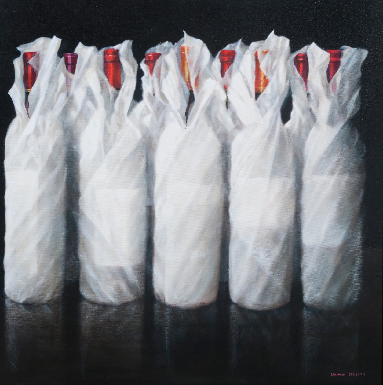 White Wrapped Wine, 2012 (akryl på duk) av Lincoln Seligman