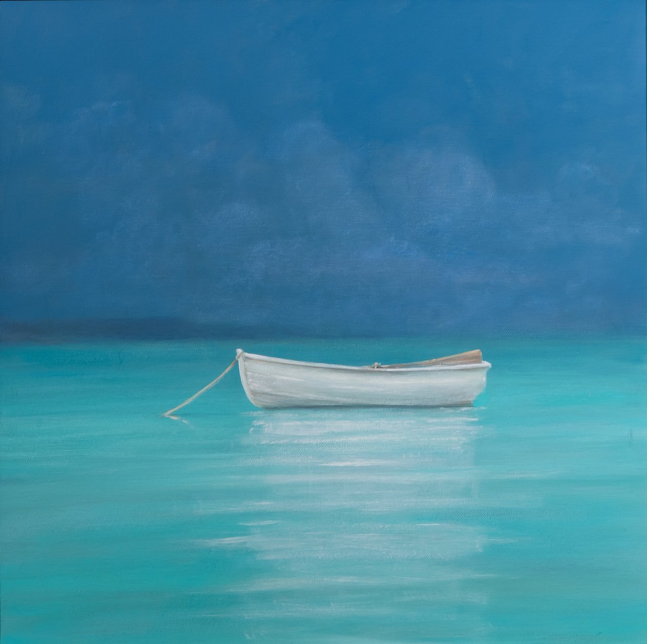 Vit båt, Kilifi 2012 (akryl på duk) av Lincoln Seligman
