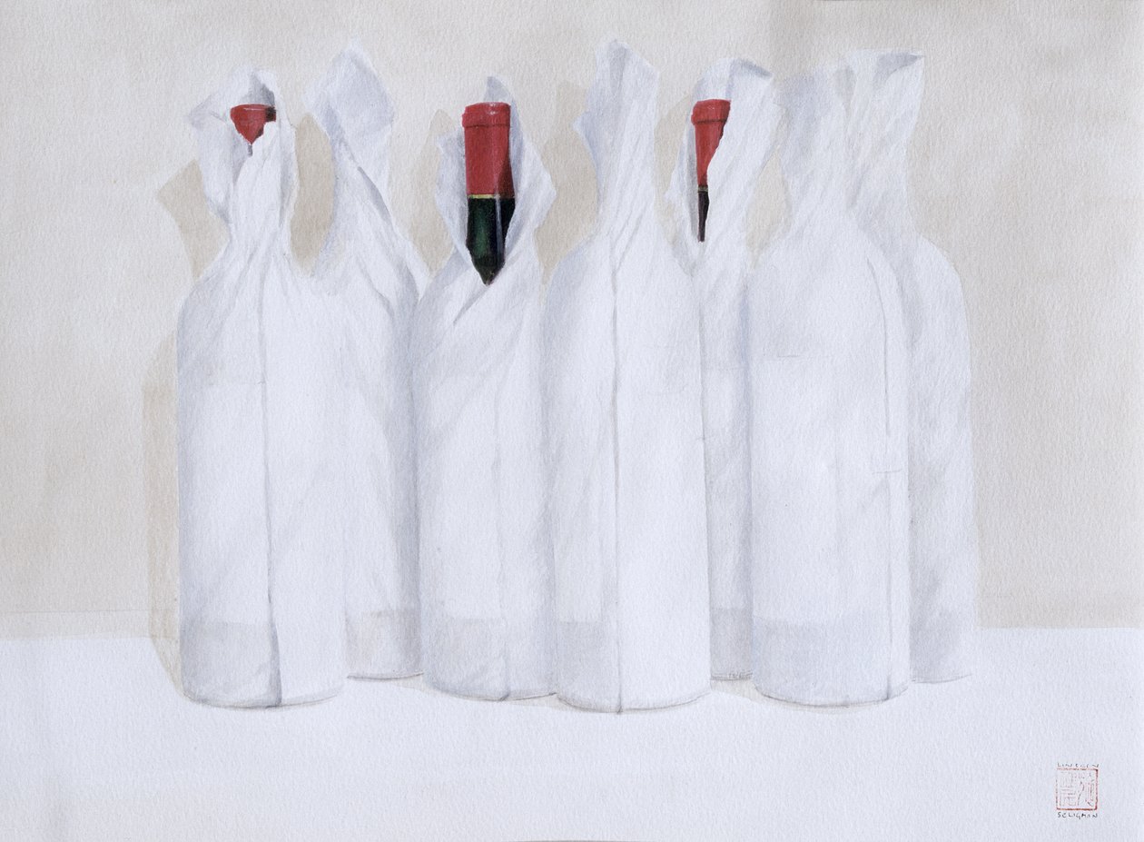 Inslagna flaskor 3, 2003 (akryl på papper) av Lincoln Seligman