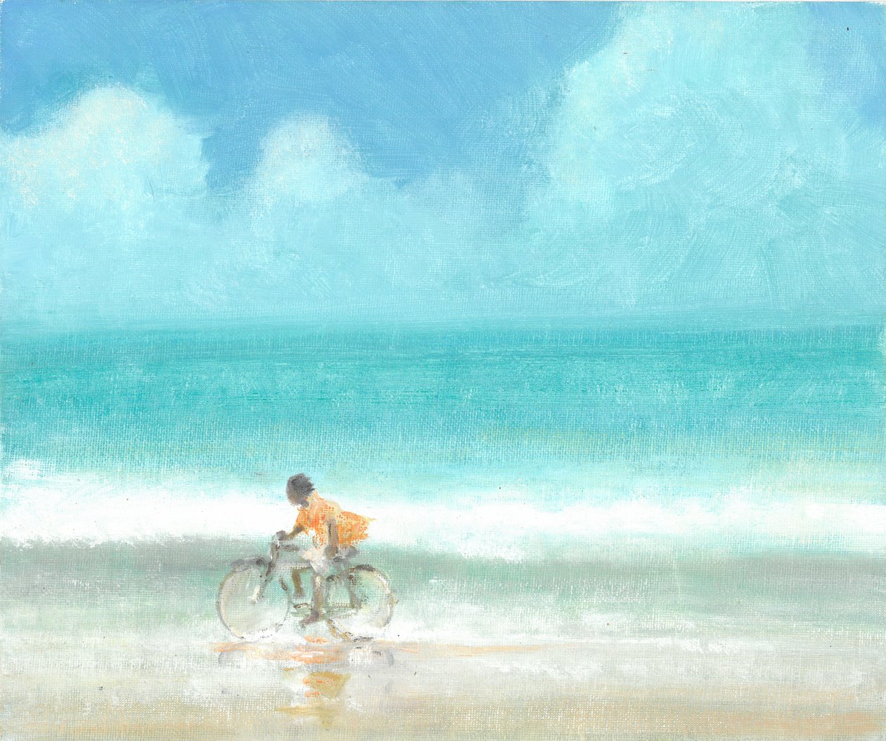 Boy on a Bike, 2015 (akryl på duk) av Lincoln Seligman