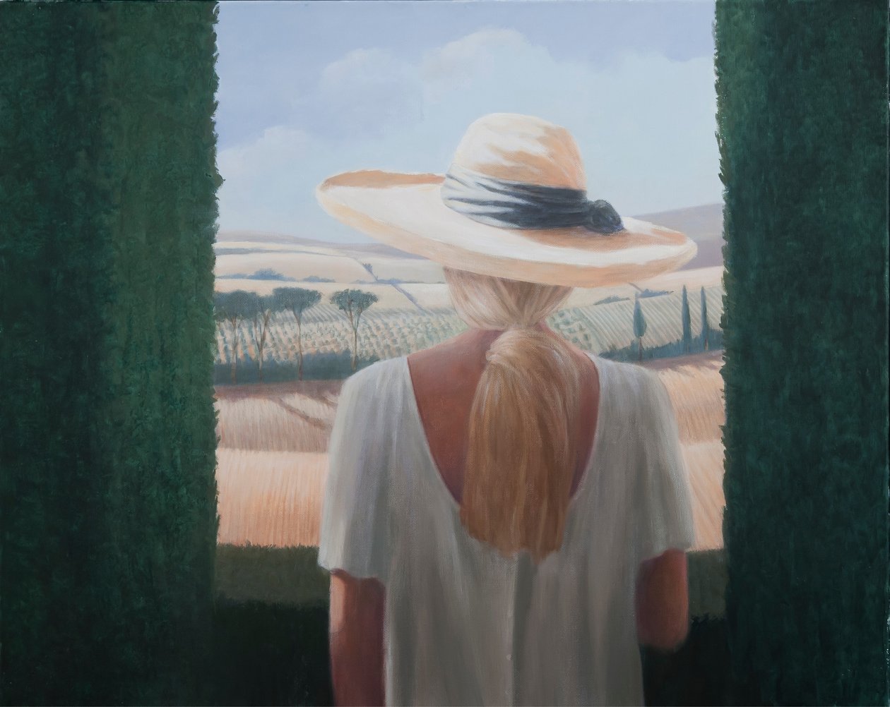 Flicka, bakifrån, Toscana, 2012 (akryl på duk) av Lincoln Seligman