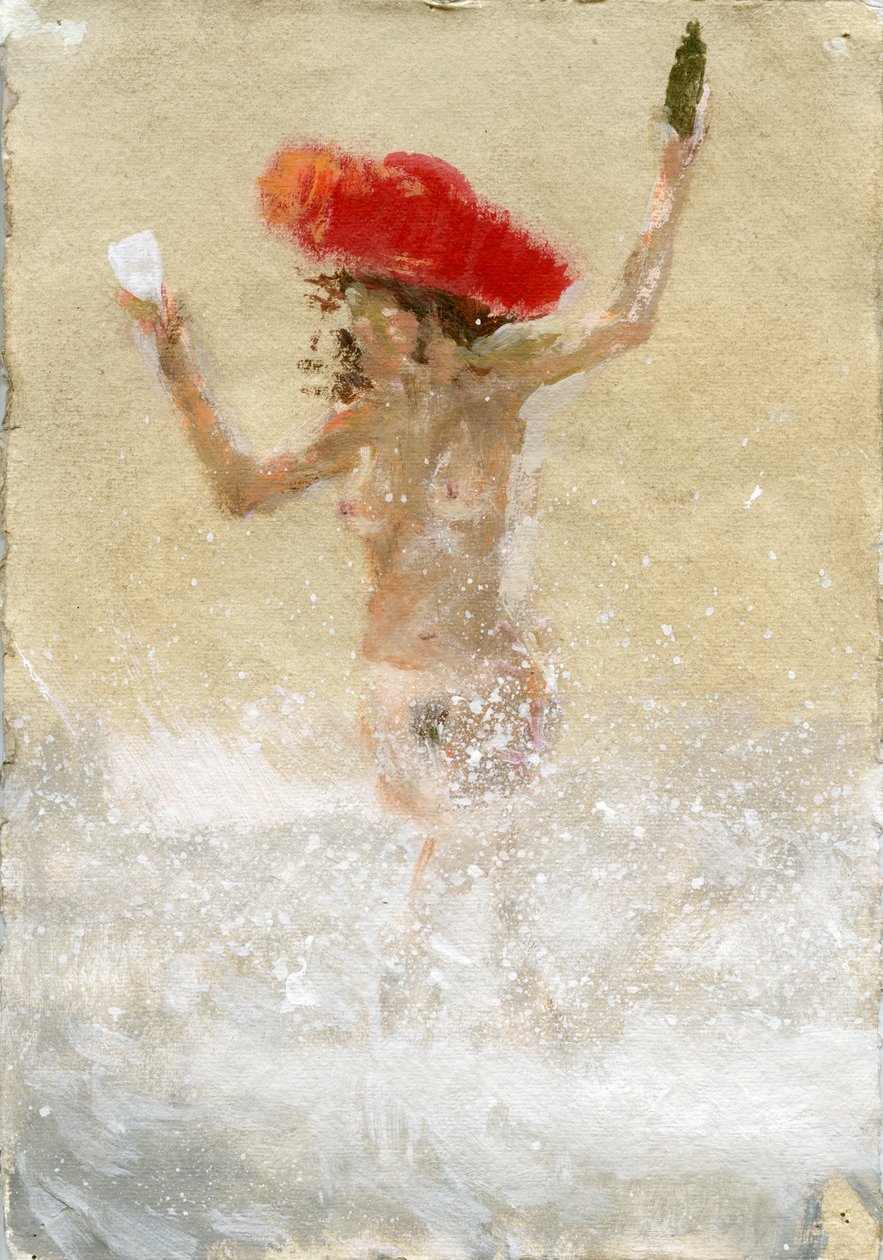 Girl in the Waves (akryl på papper) av Lincoln Seligman