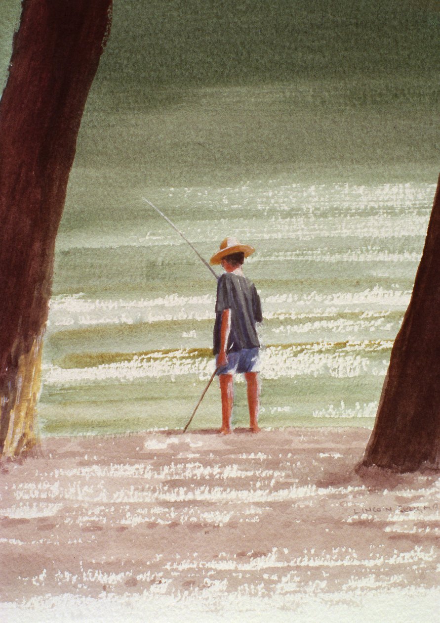 Henry Fishing, 1990 (akryl på papper) av Lincoln Seligman