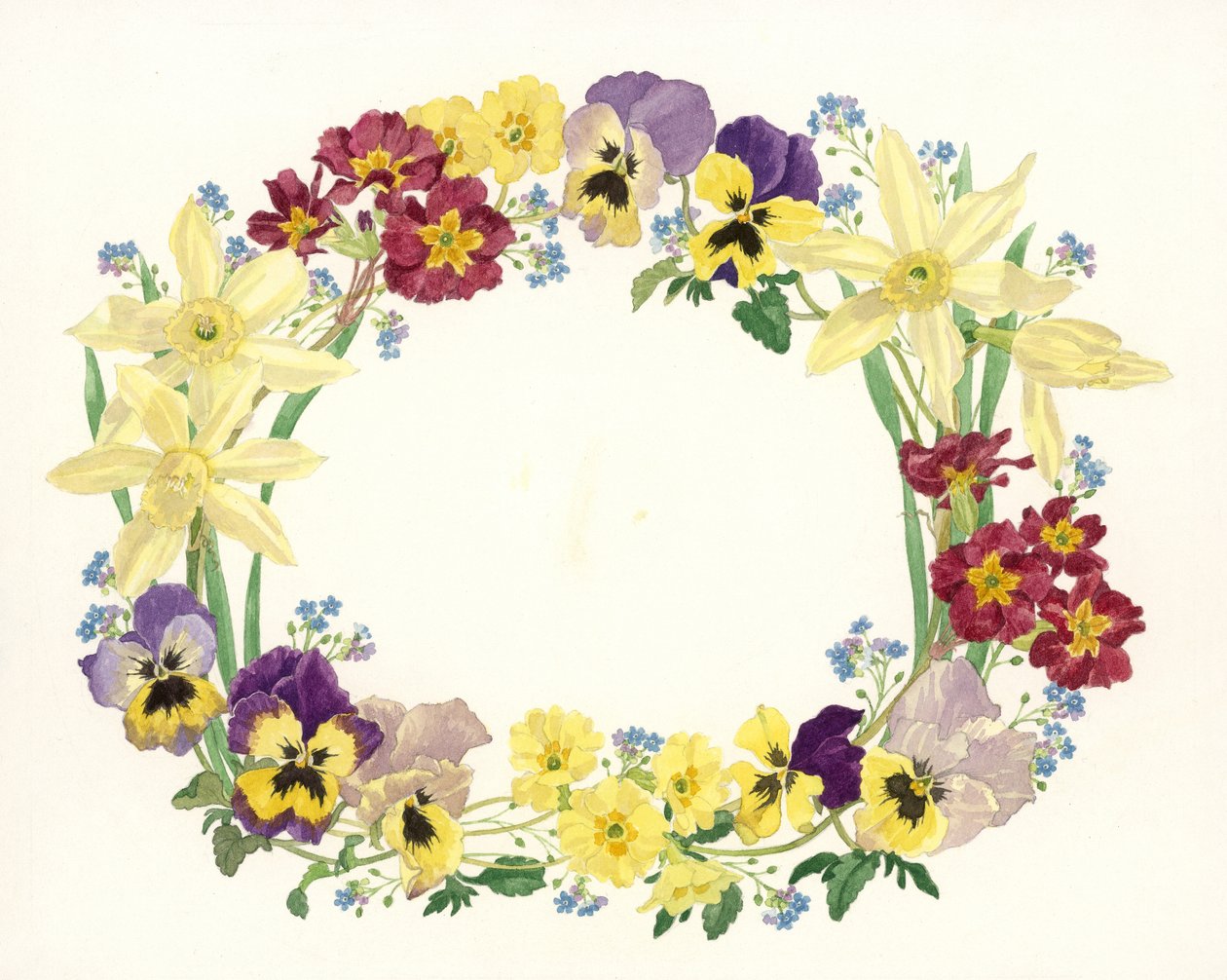 Spring Flower Oval, 1995 (wc på papper) av Linda Benton