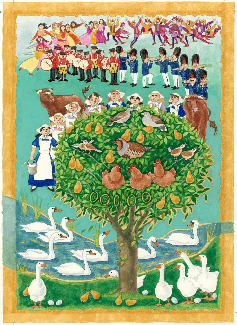 The Twelve Days of Christmas, 1997 (wc på papper) av Linda Benton