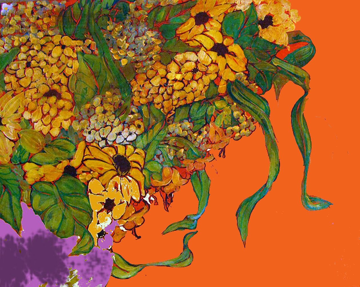 Flowers in my Vase, 2014 (blandteknik, akryl, bläck, olja) av linda arthurs