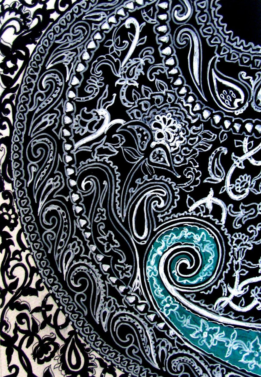 Paisley-studie, 2016 (Bläck på akvarellpapper) av linda arthurs