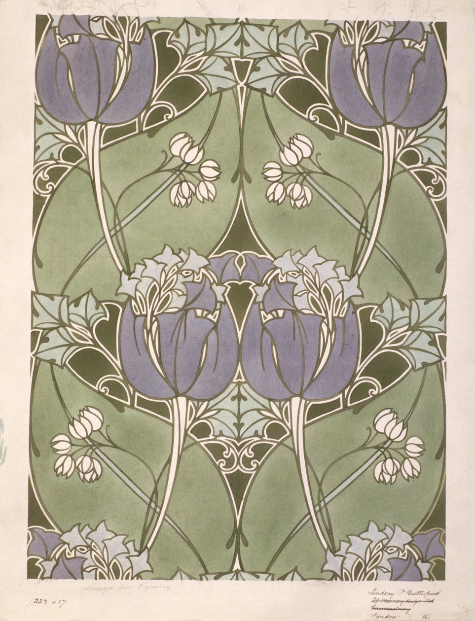 Mönster till en blommig vävd textil, ca 1905 (akvarell på papper) av Lindsay P. Butterfield